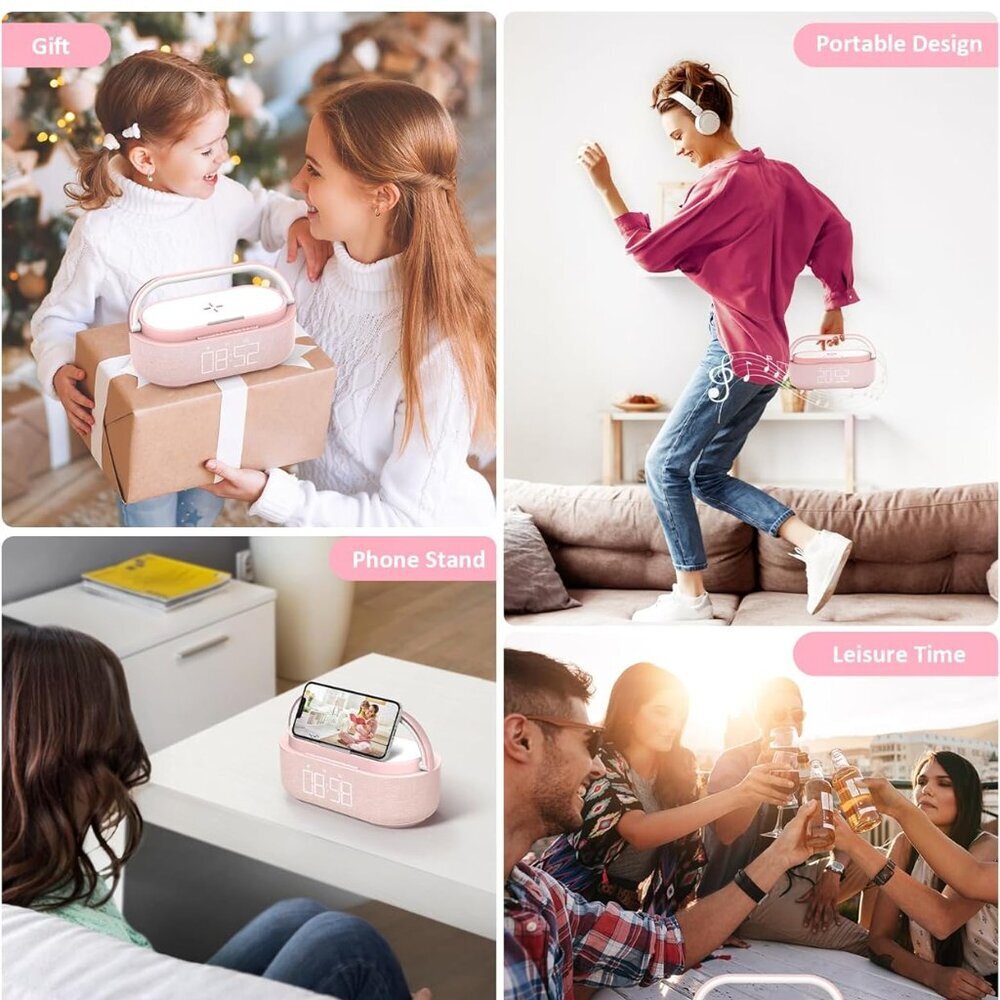 Bluetooth Speaker with Wireless Charger, FM Radio, Dimmable LED Night Light, Dua - Picture 8 of 8